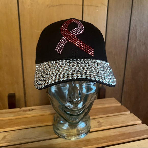 Bling Pink Ribbon Cap for Breast Cancer Awareness (Black) - Picture 2 of 7